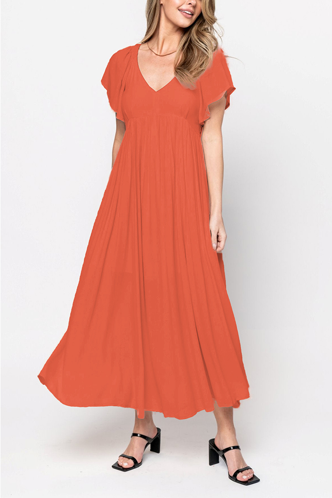 2024 Women’s V-Neck Flowing Pleated Dress