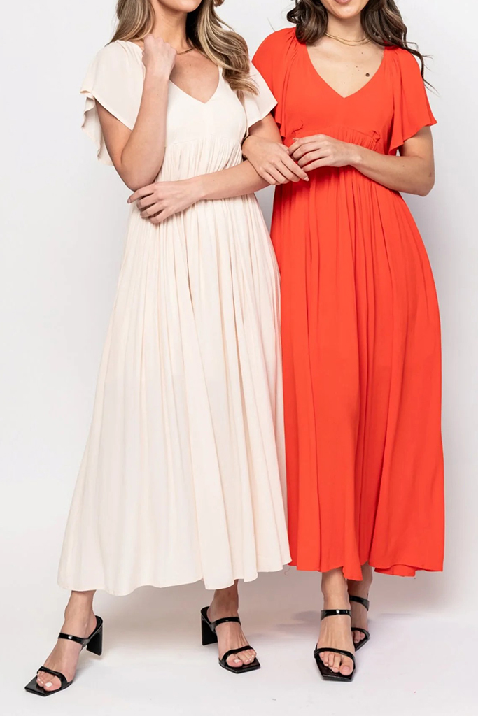 2024 Women’s V-Neck Flowing Pleated Dress