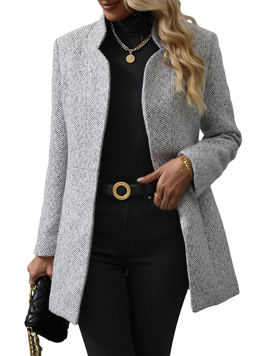 Women's Notch Lapel Slim Fit Overcoat Long Sleeve Blazer Jacket