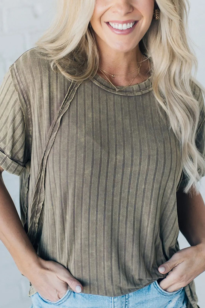 Women's Slouchy Ribbed Mineral Wash Tee (Buy 2 Free Shipping)