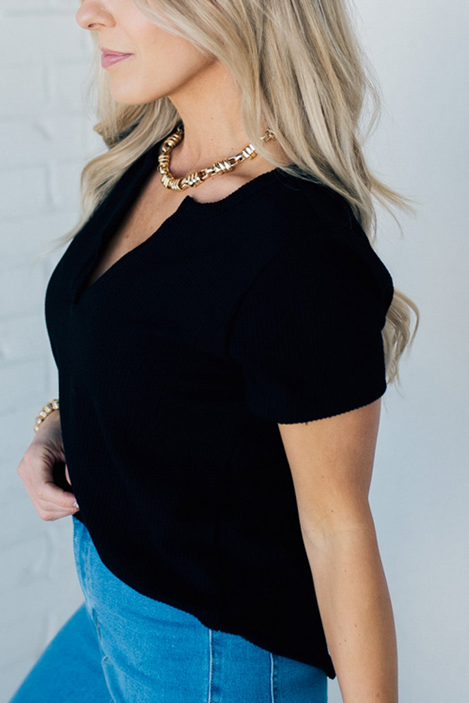 Josie Split Neck Waffle Tee