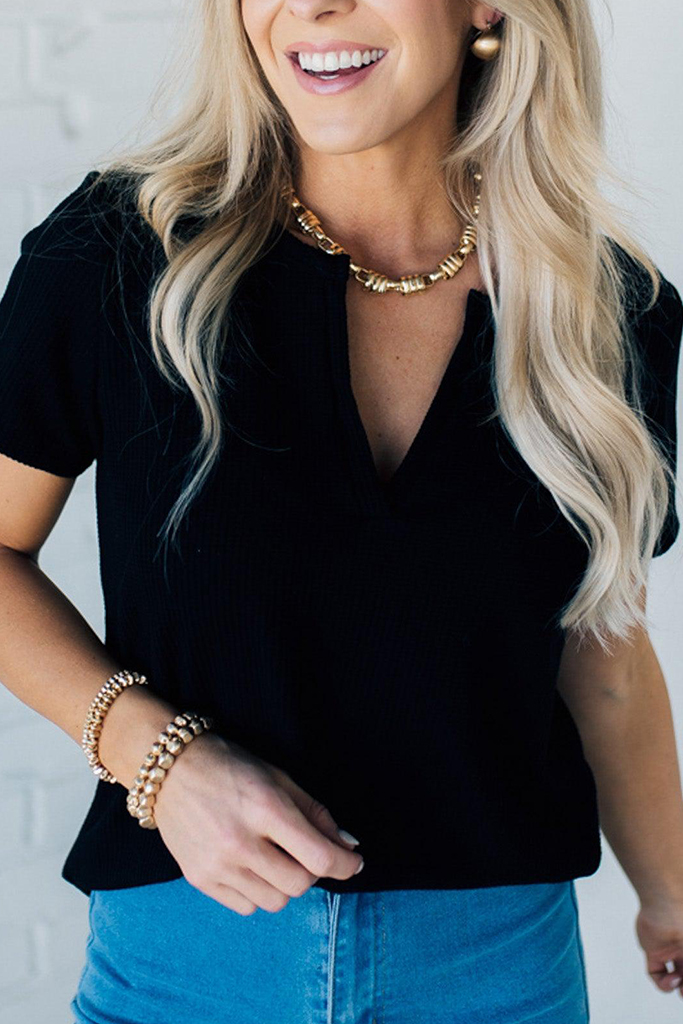 Josie Split Neck Waffle Tee