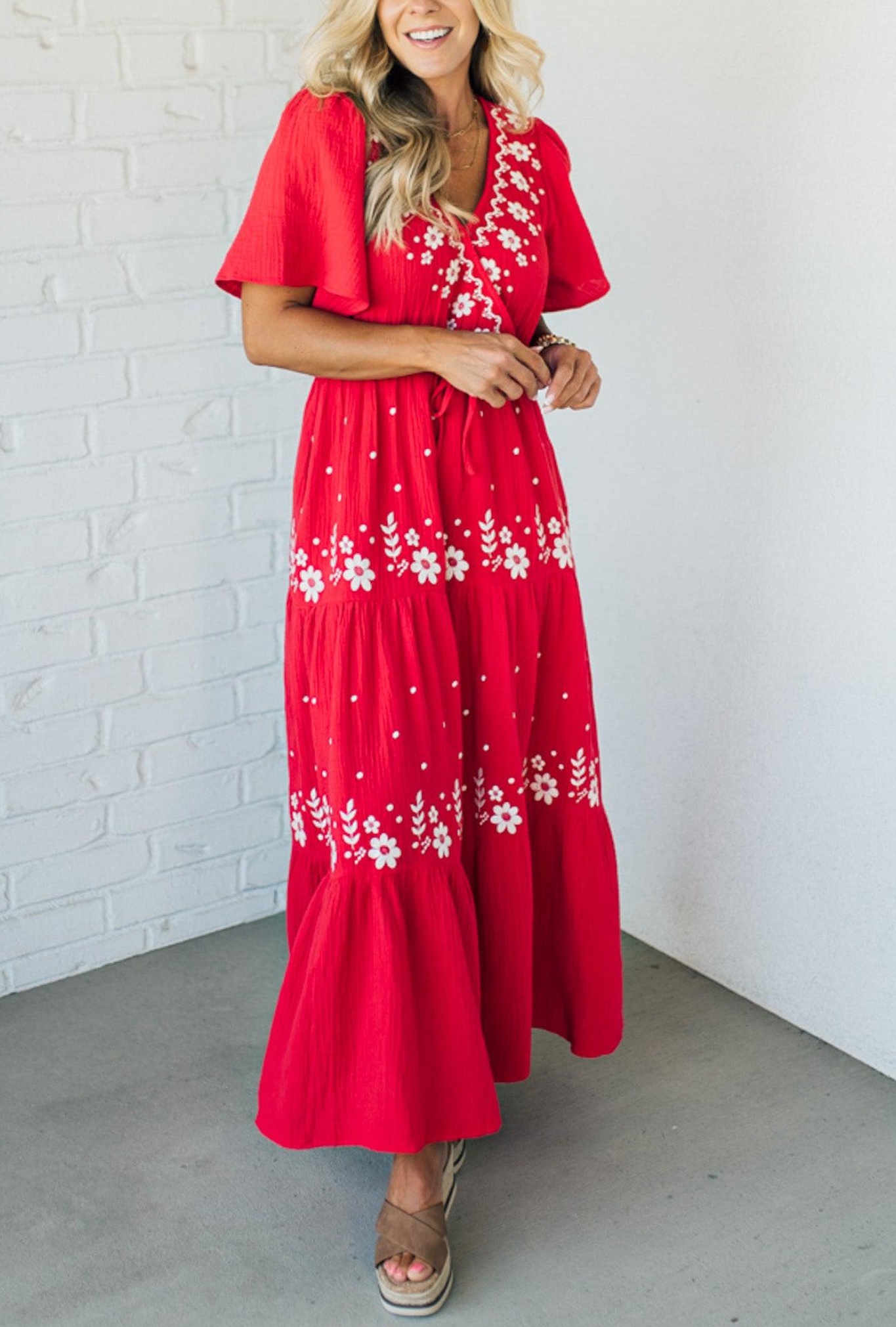 Women's V-Neck Boho Embroidered Maxi Dress (Buy 2 Free Shipping)