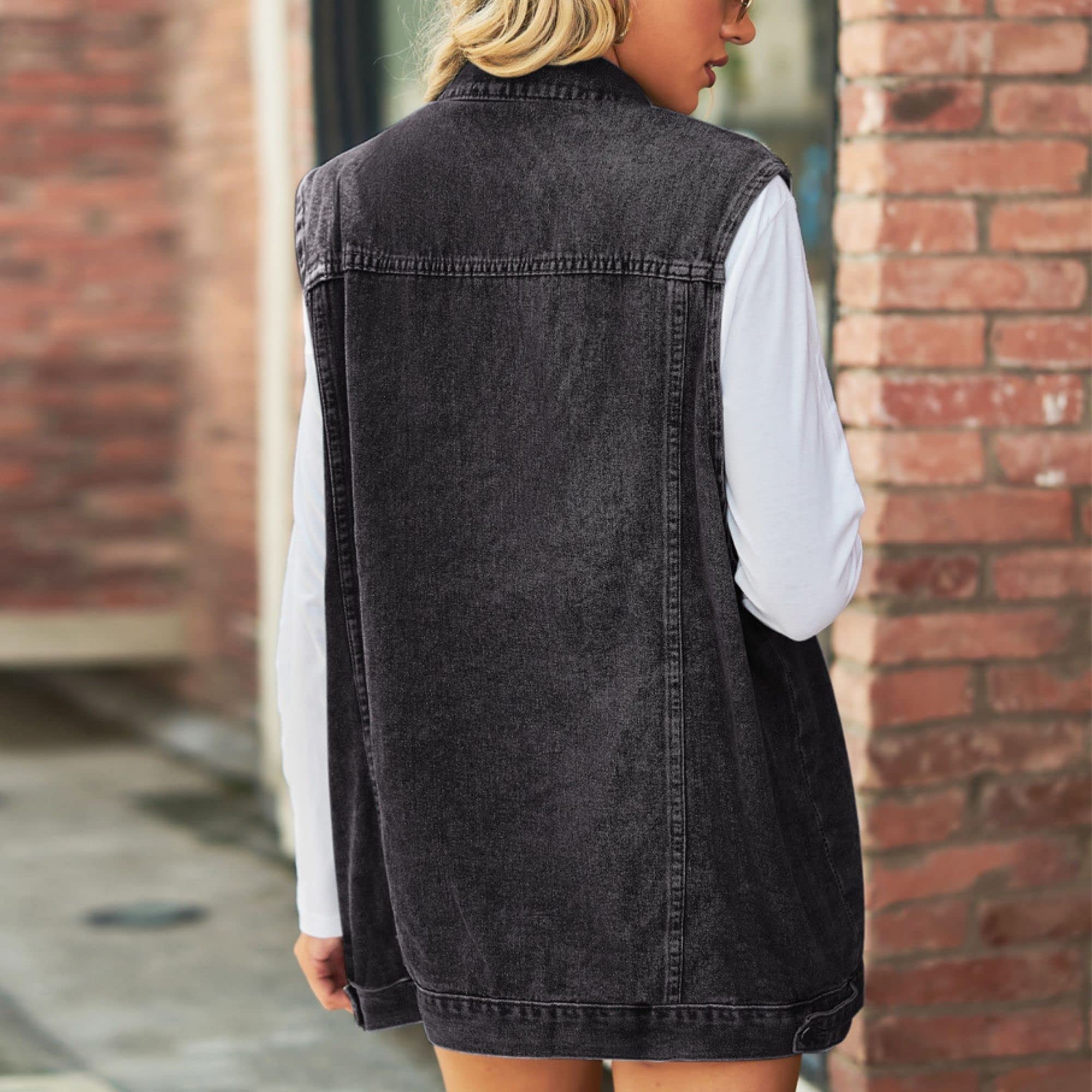 Women’s Vintage Denim Jean Vest Oversized Button Down Jean Waistcoat Gilet (Final Days: Big Savings!!!)