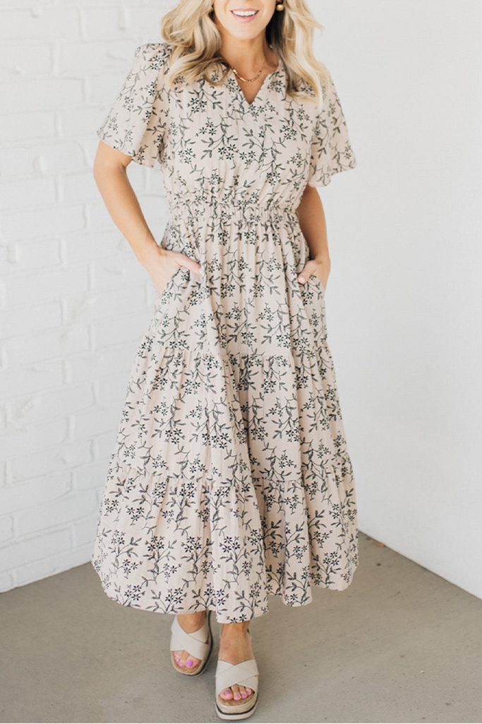 Maeve Printed Tiered Midi Dress