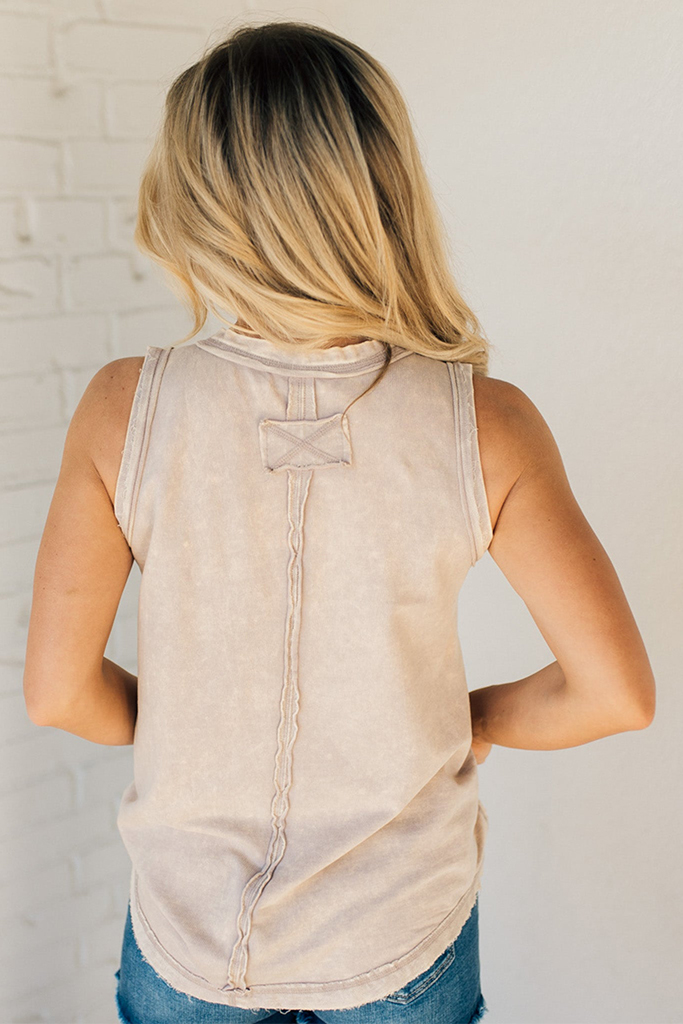 Button Mix Washed Henley Tank