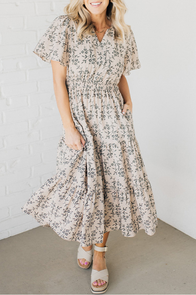 Maeve Printed Tiered Midi Dress