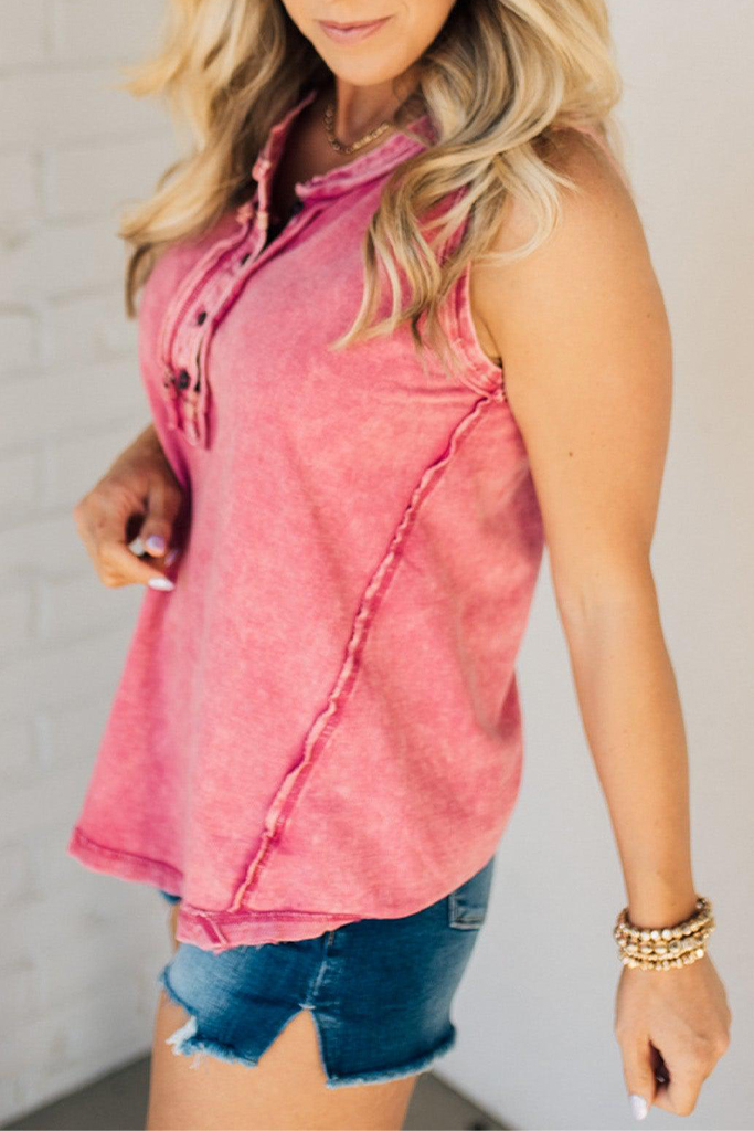 Button Mix Washed Henley Tank