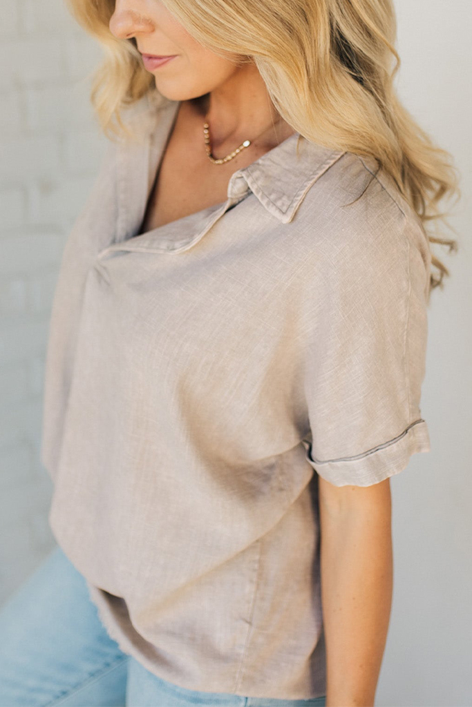 Sydney Washed Linen Collar Top