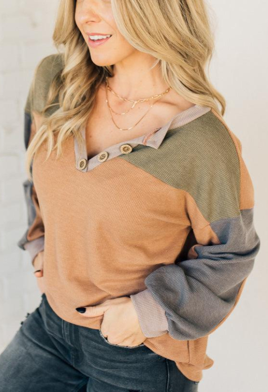 Women's Colorblock Thermal Knit Henley