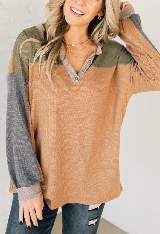 Women's Colorblock Thermal Knit Henley