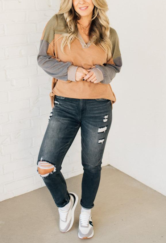 Women's Colorblock Thermal Knit Henley