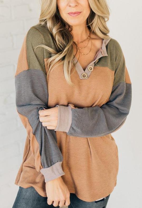 Women's Colorblock Thermal Knit Henley