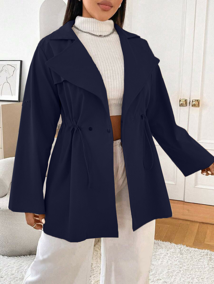Women’s fashion lapel drawstring trench coat