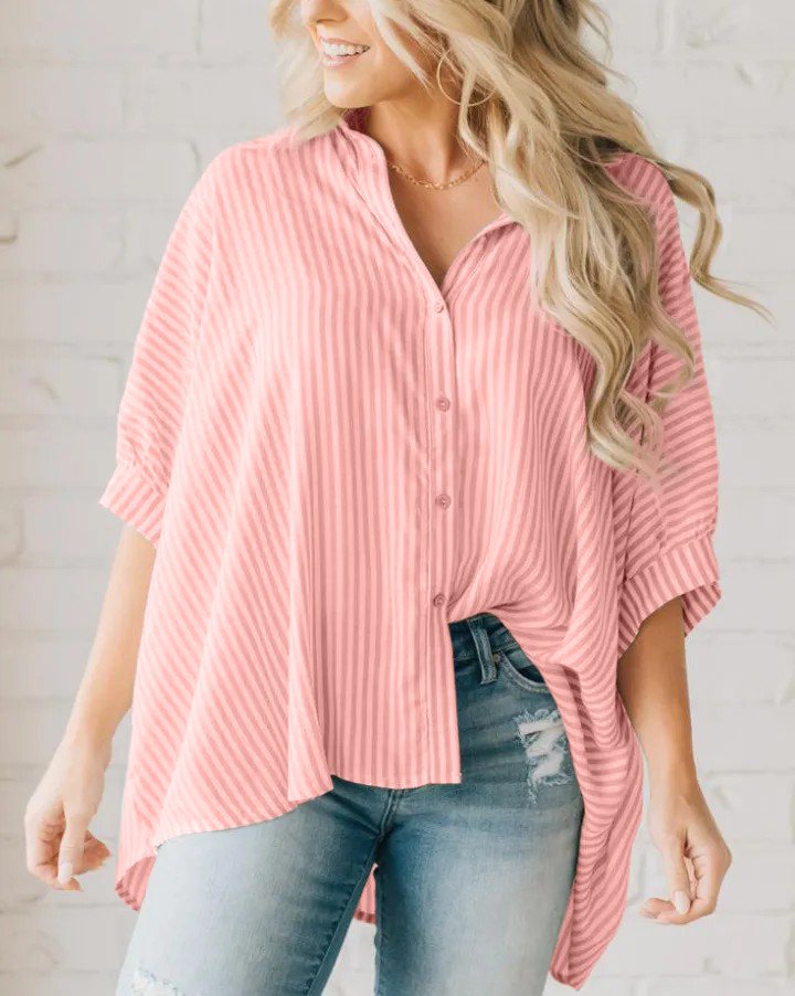 Striped Slouchy Button Front Top