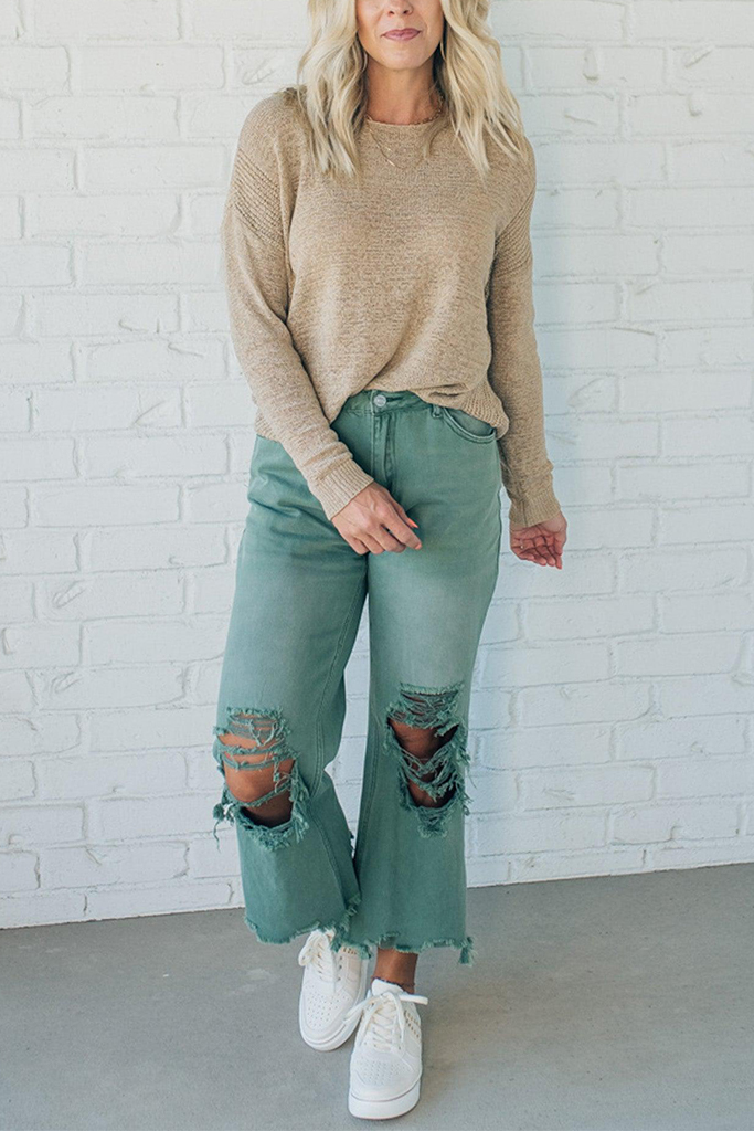 Loose Knit Ribbed Panel Sweater