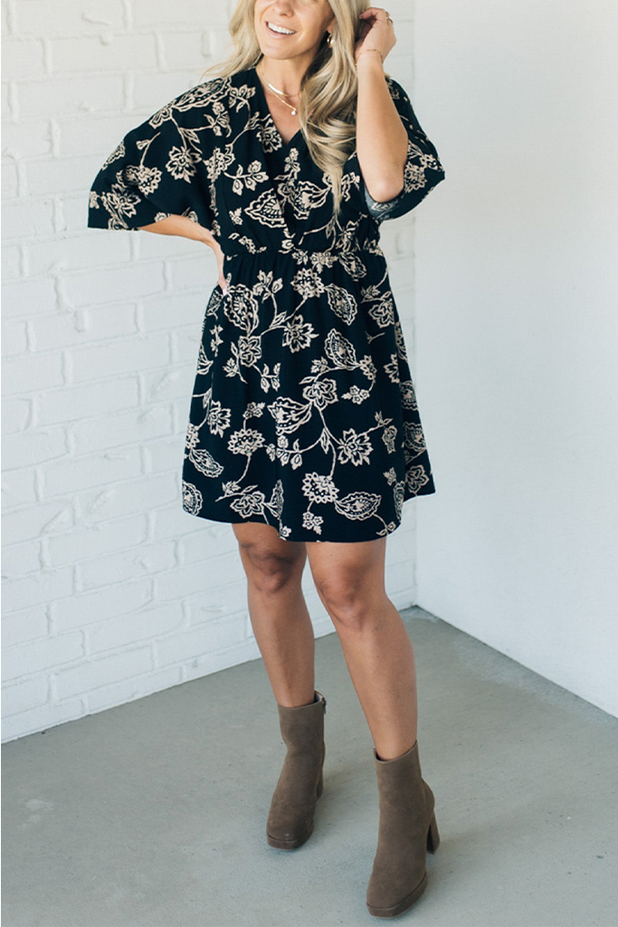 Kimono Sleeve Printed Mini Dress
