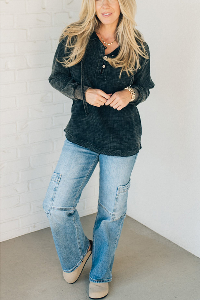 Hooded Henley Gauze Pullover