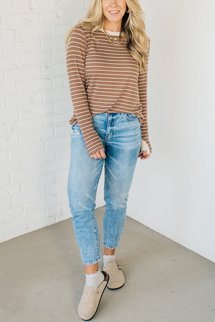 Thumbhole Ribbed + Striped Tee