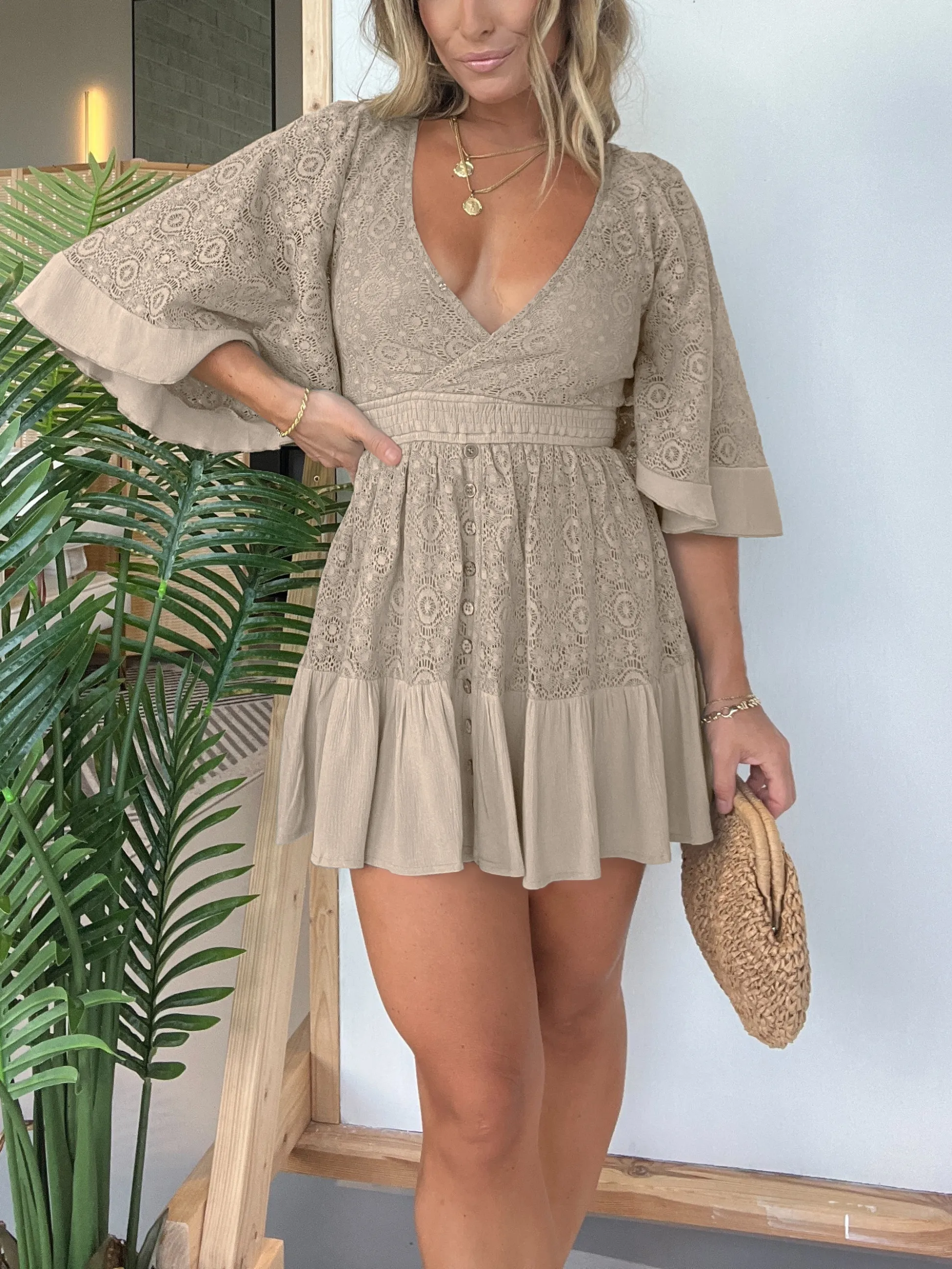 NEW🔥WOMEN'S LACE CROCHET ROMPER DRESS WITH BUILT-IN SHORTS (BUY 2 FREE SHIPPING)
