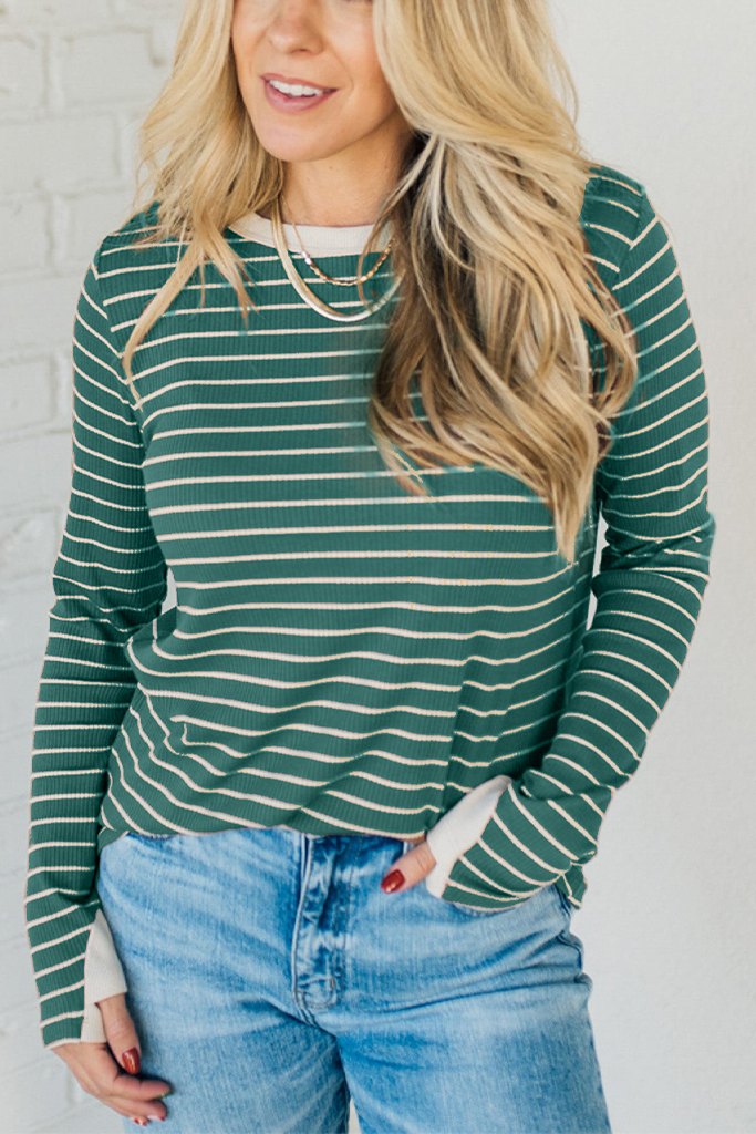 Thumbhole Ribbed + Striped Tee