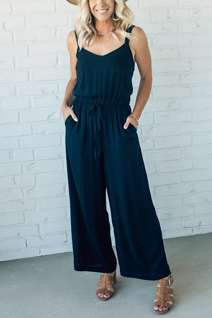 Wide Leg Drawstring Waist Jumpsuit