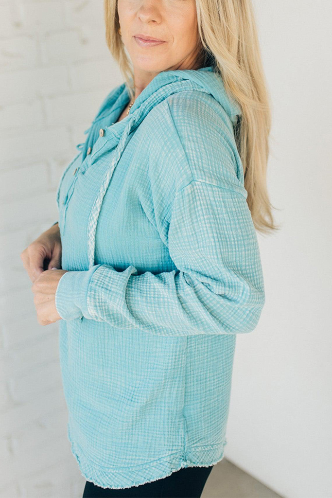 Hooded Henley Gauze Pullover