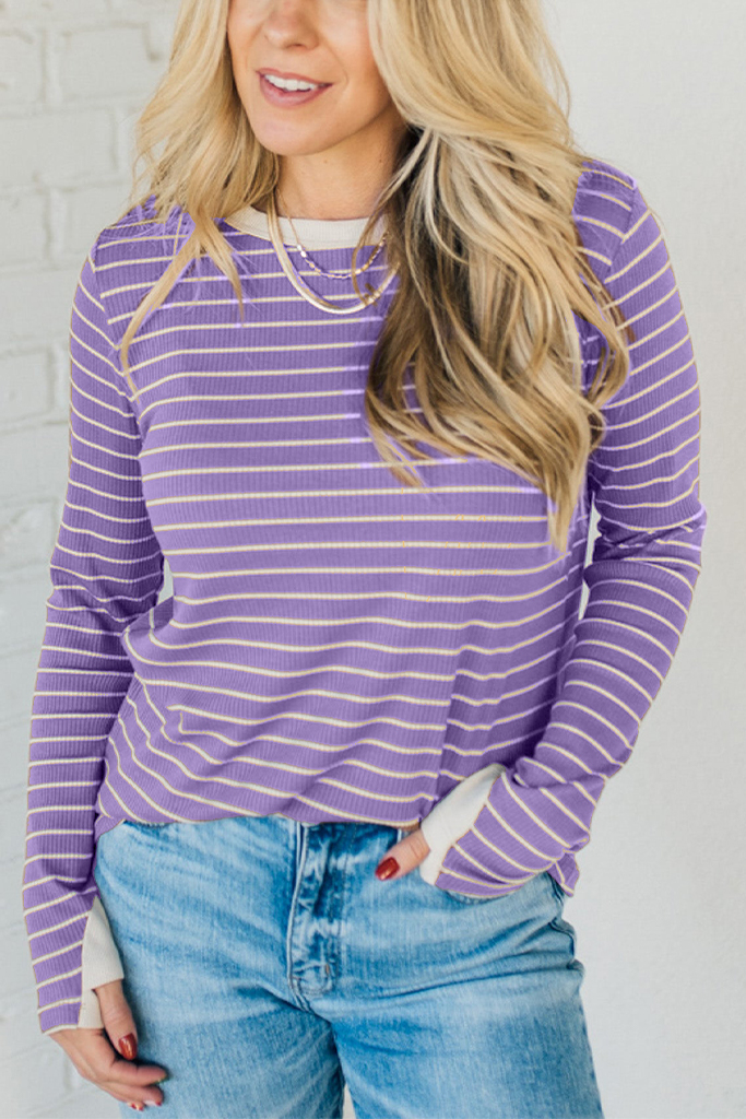 Thumbhole Ribbed + Striped Tee