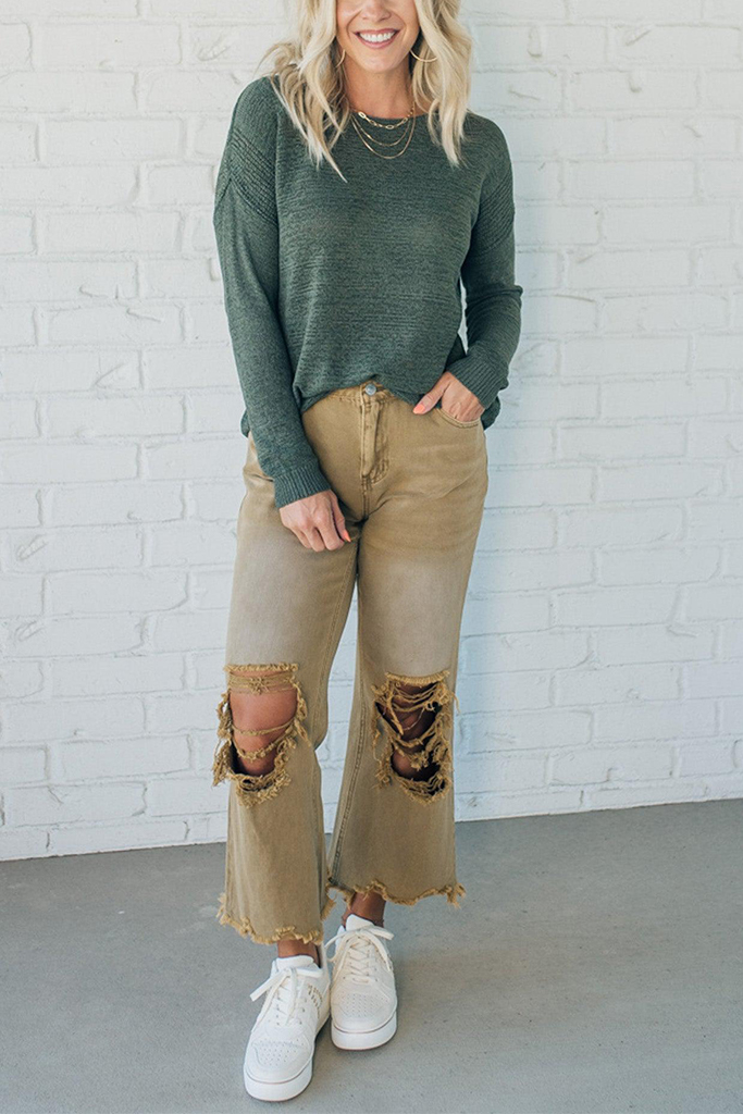 Loose Knit Ribbed Panel Sweater