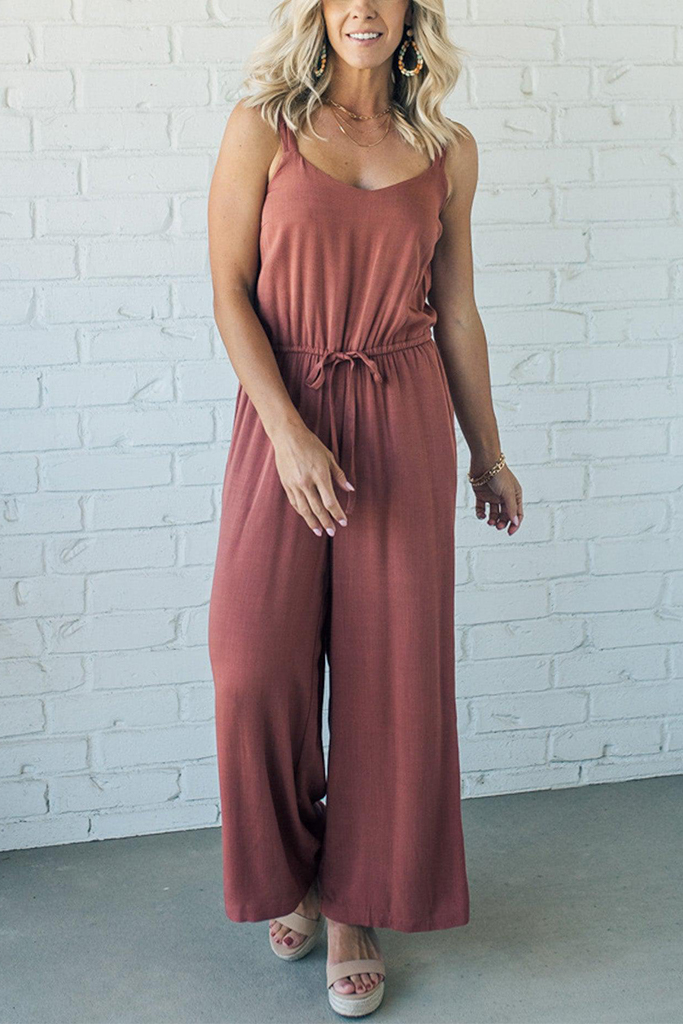 Wide Leg Drawstring Waist Jumpsuit