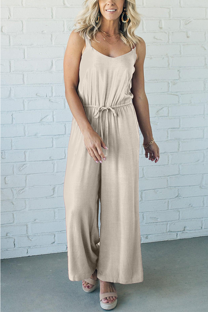 Wide Leg Drawstring Waist Jumpsuit
