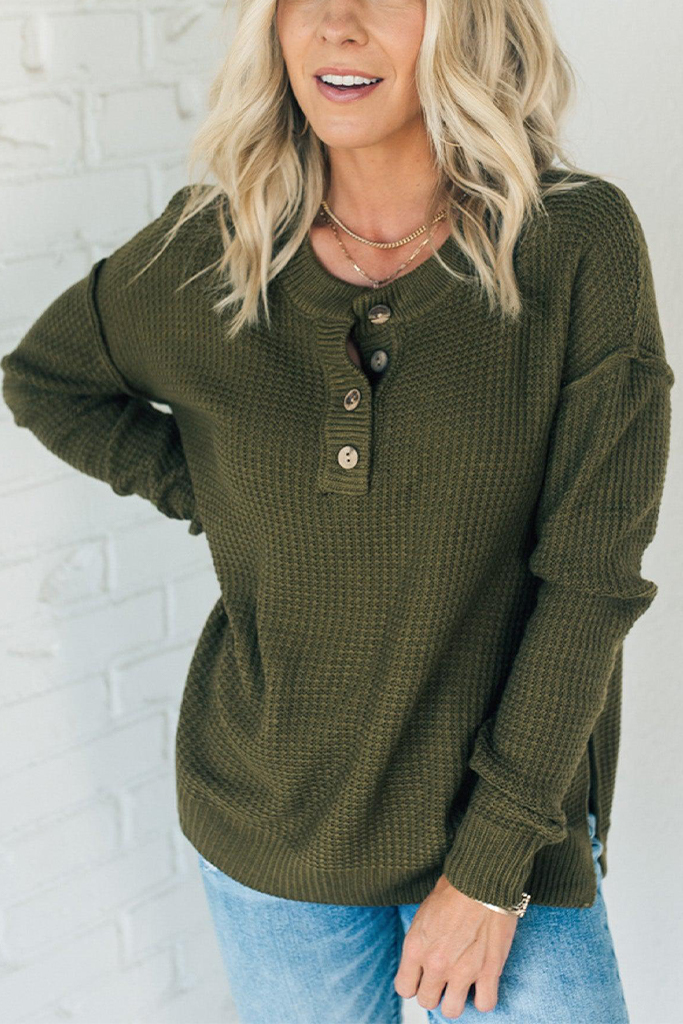 Henley Waffle Knit Sweater