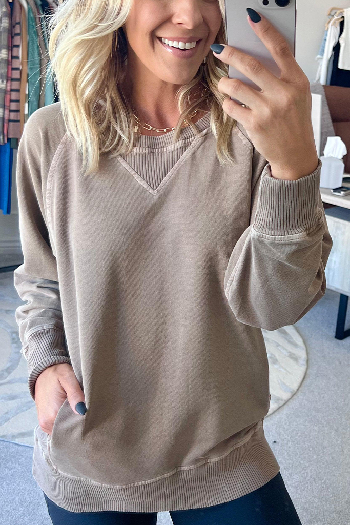 Ribbed Accent Pocketed Pullover