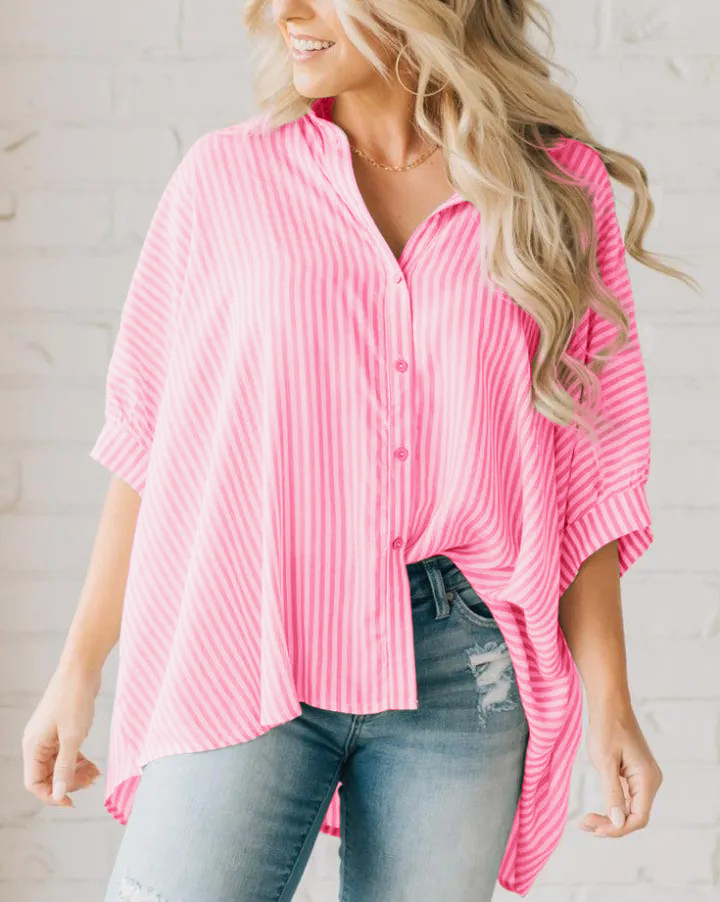 Striped Slouchy Button Front Top
