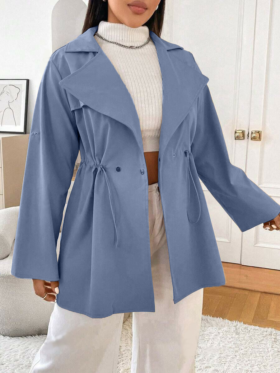 Women’s fashion lapel drawstring trench coat