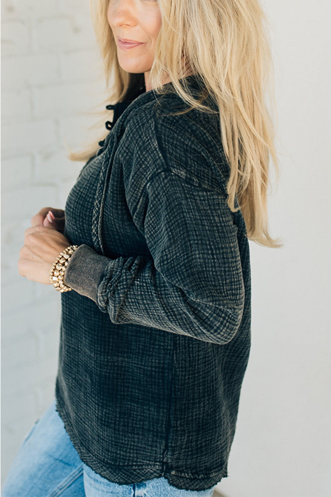 Hooded Henley Gauze Pullover