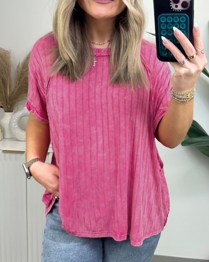 Women's Short Sleeve Ribbed Raglan Knit Top (Buy 2 Free Shipping)