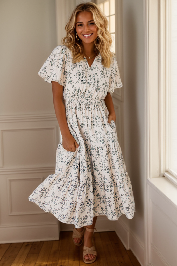 Maeve Printed Tiered Midi Dress