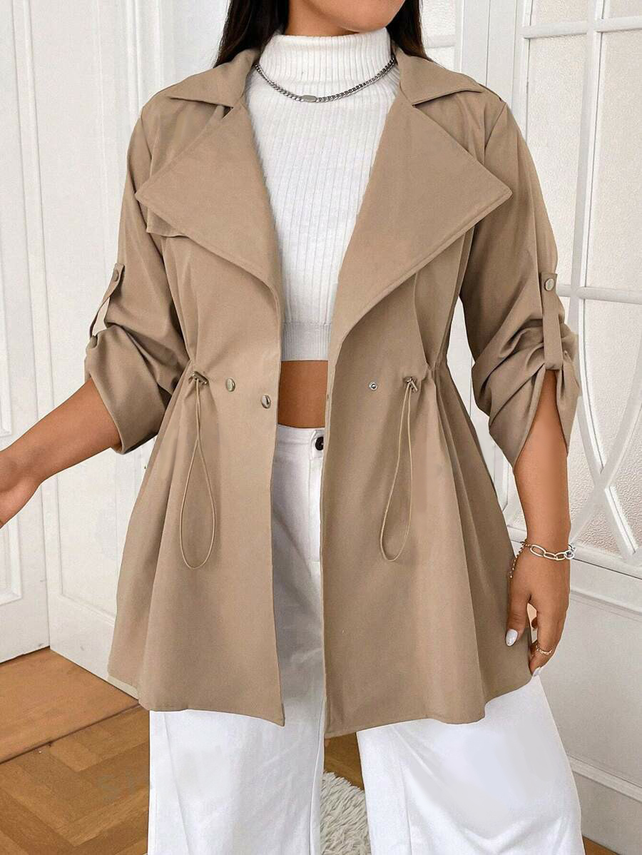 Women’s fashion lapel drawstring trench coat
