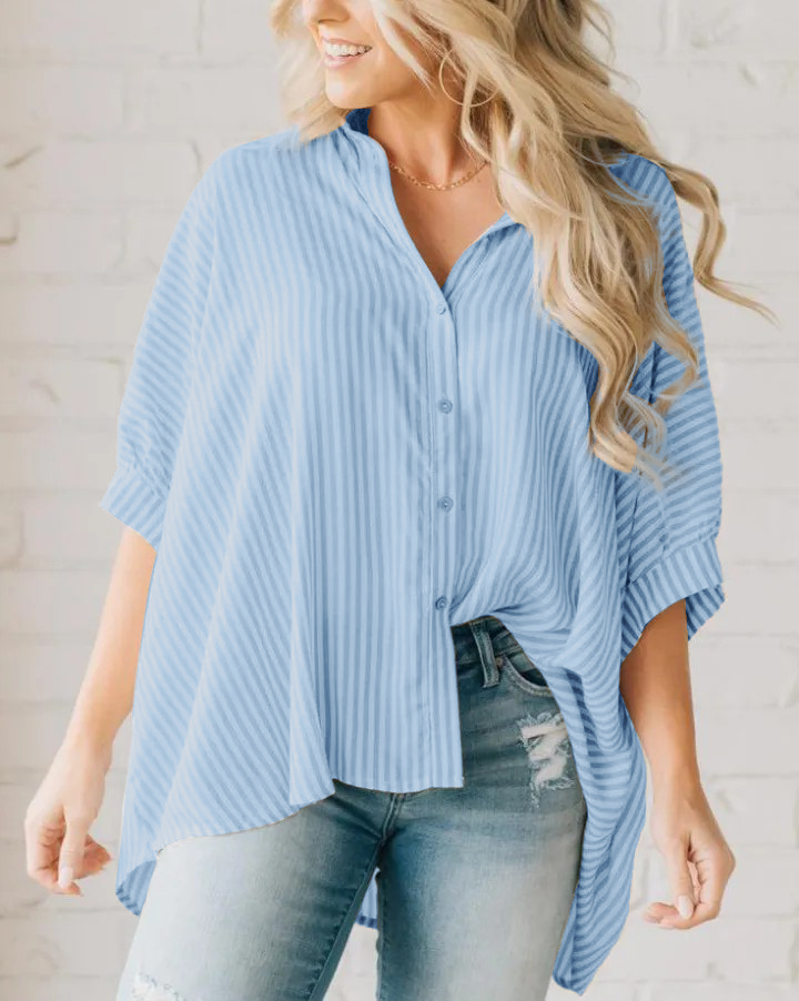 Striped Slouchy Button Front Top