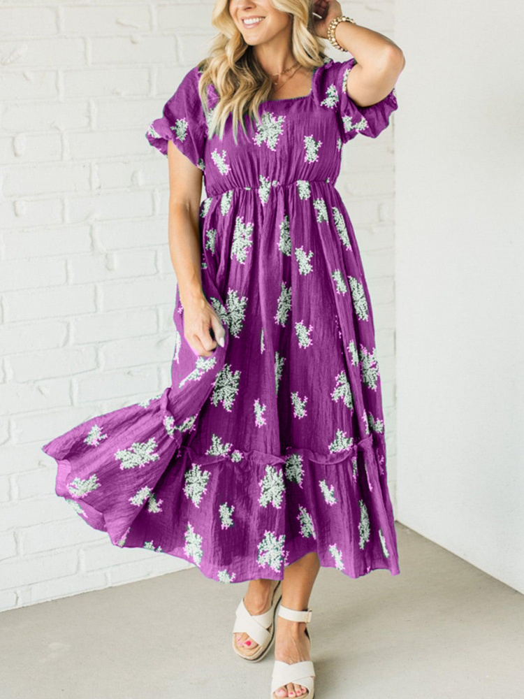 Women's Embroidered Bubble Sleeve Dress
