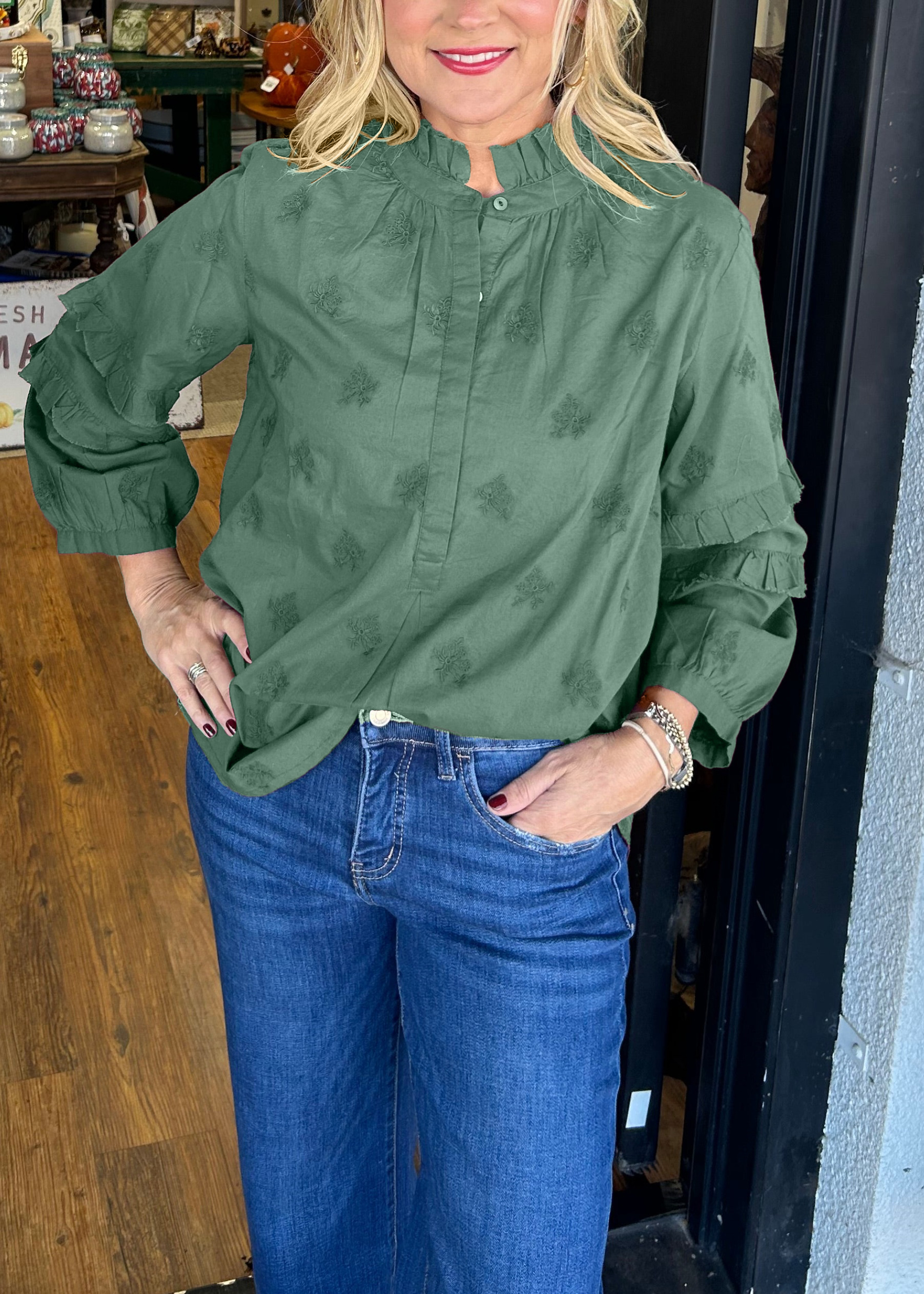 Strawberry Print Ruffle Sleeve Shirt (Buy 2 Free Shipping)