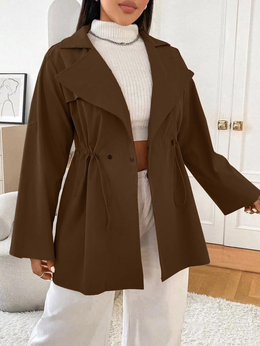 ⏰Hot Sale-Women’s fashion lapel drawstring trench coat(Buy 2 Free Shipping)