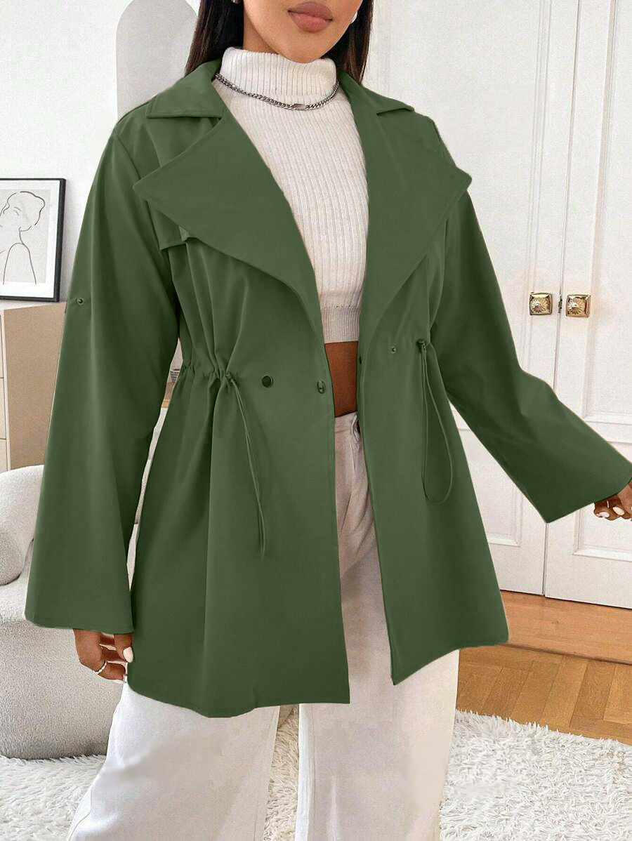 Women’s fashion lapel drawstring trench coat