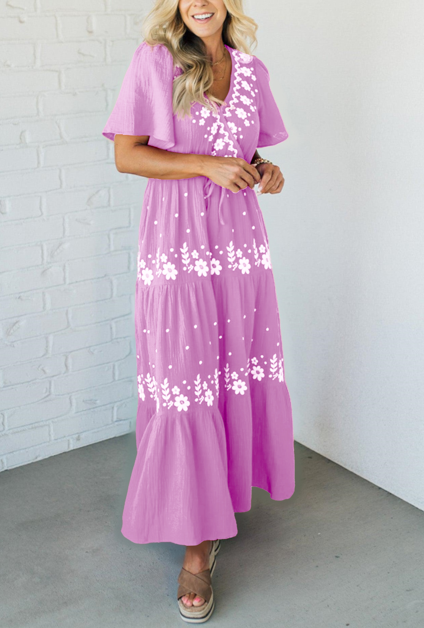 Women's V-Neck Boho Embroidered Maxi Dress (Buy 2 Free Shipping)