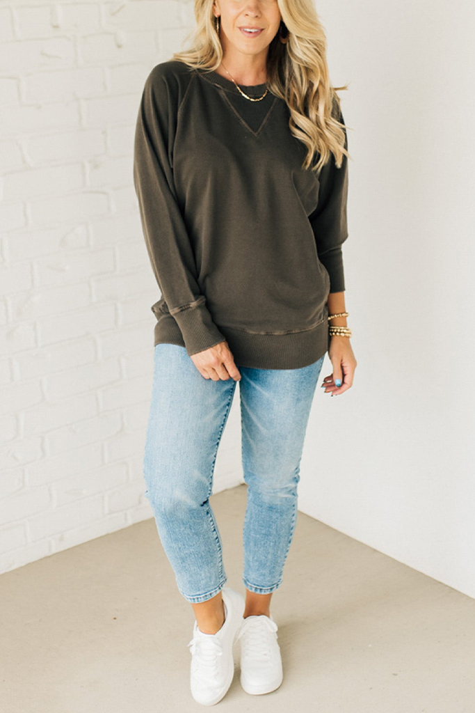Ribbed Accent Pocketed Pullover