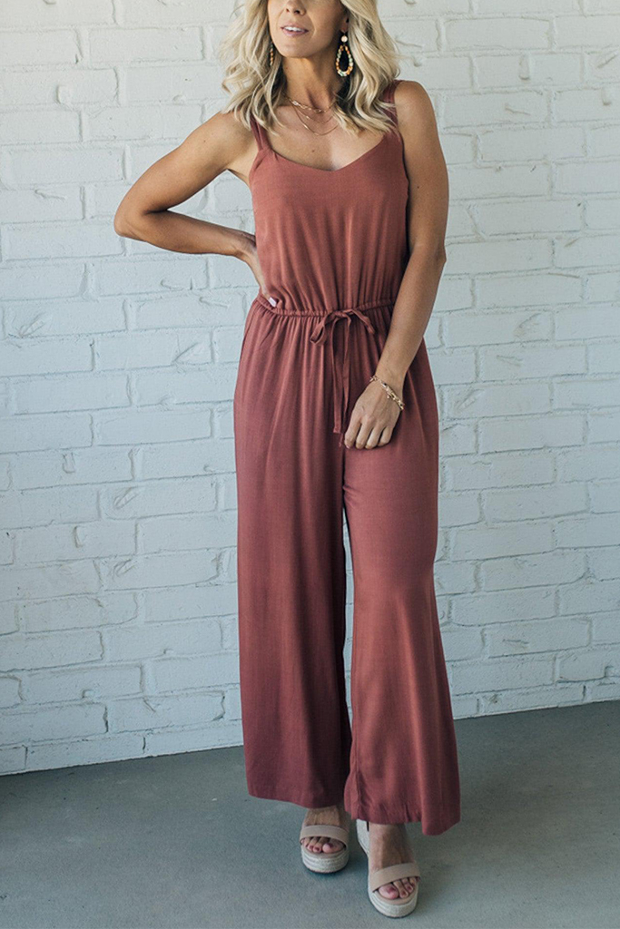 Wide Leg Drawstring Waist Jumpsuit