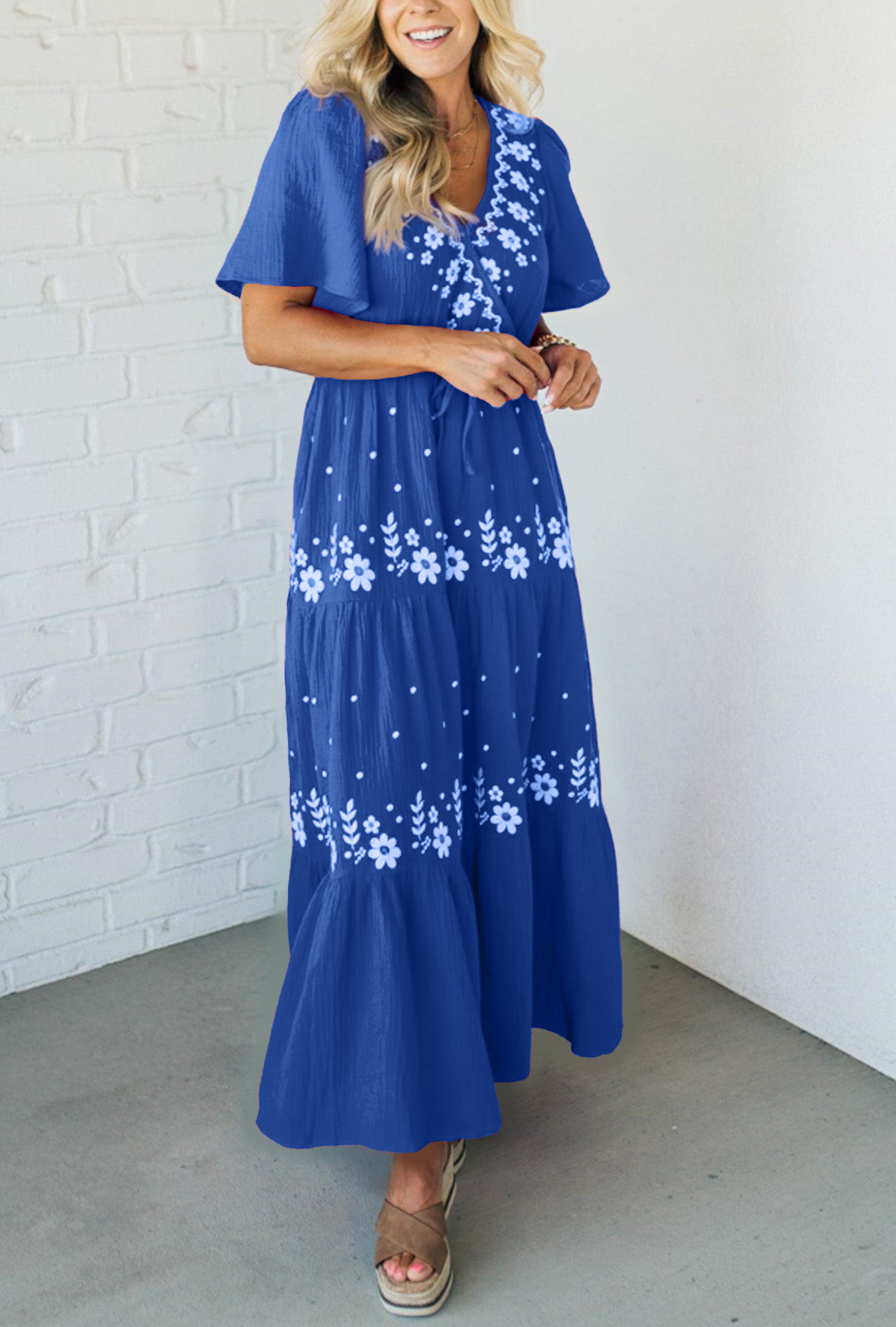 Women's V-Neck Boho Embroidered Maxi Dress (Buy 2 Free Shipping)
