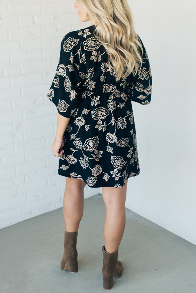 Kimono Sleeve Printed Mini Dress