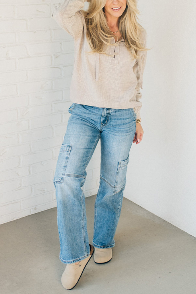 Hooded Henley Gauze Pullover